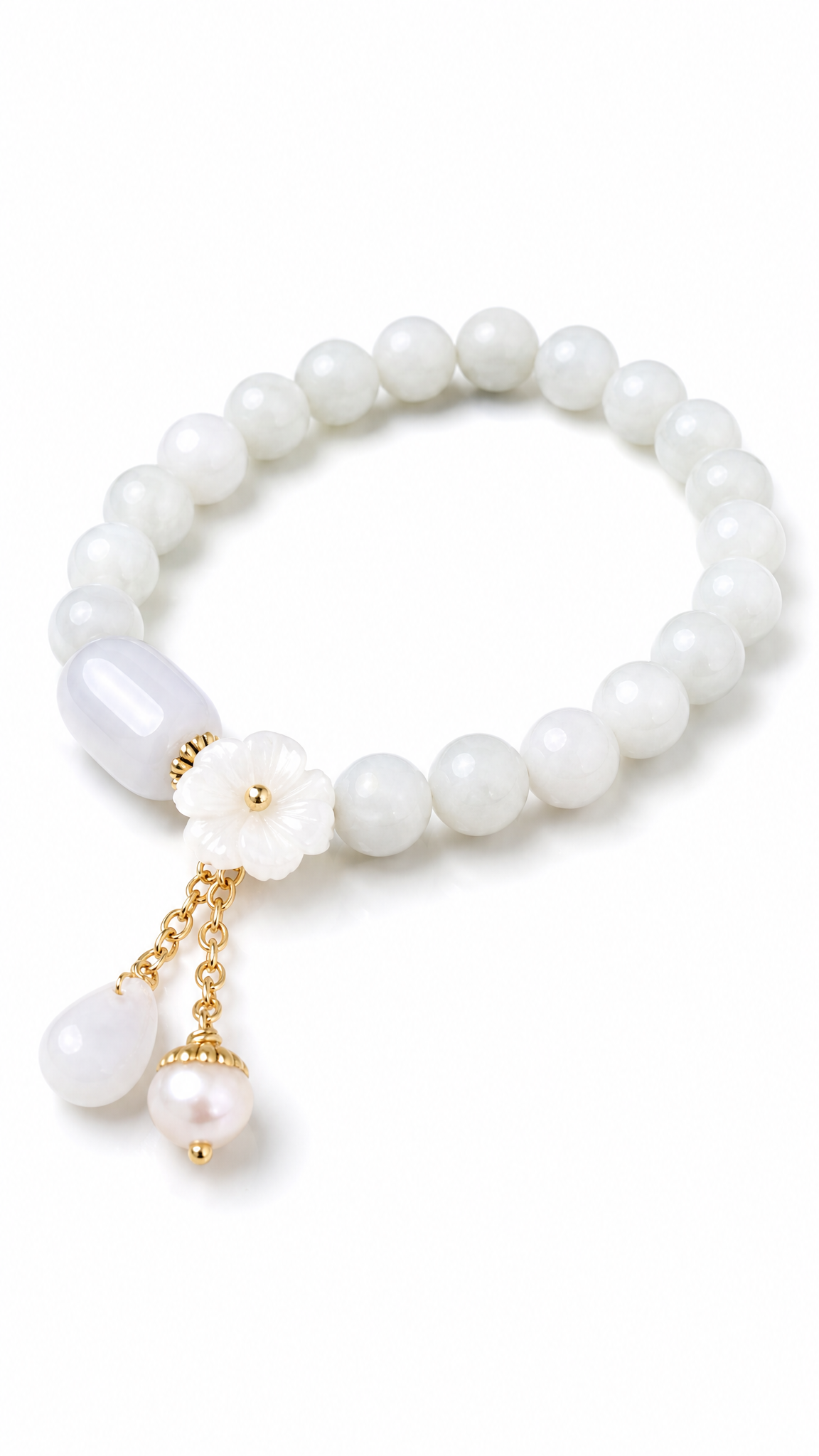 WHITE JADE SAMPAGUITA FLOWER CHARM BRACELET – DBL JEWELRY