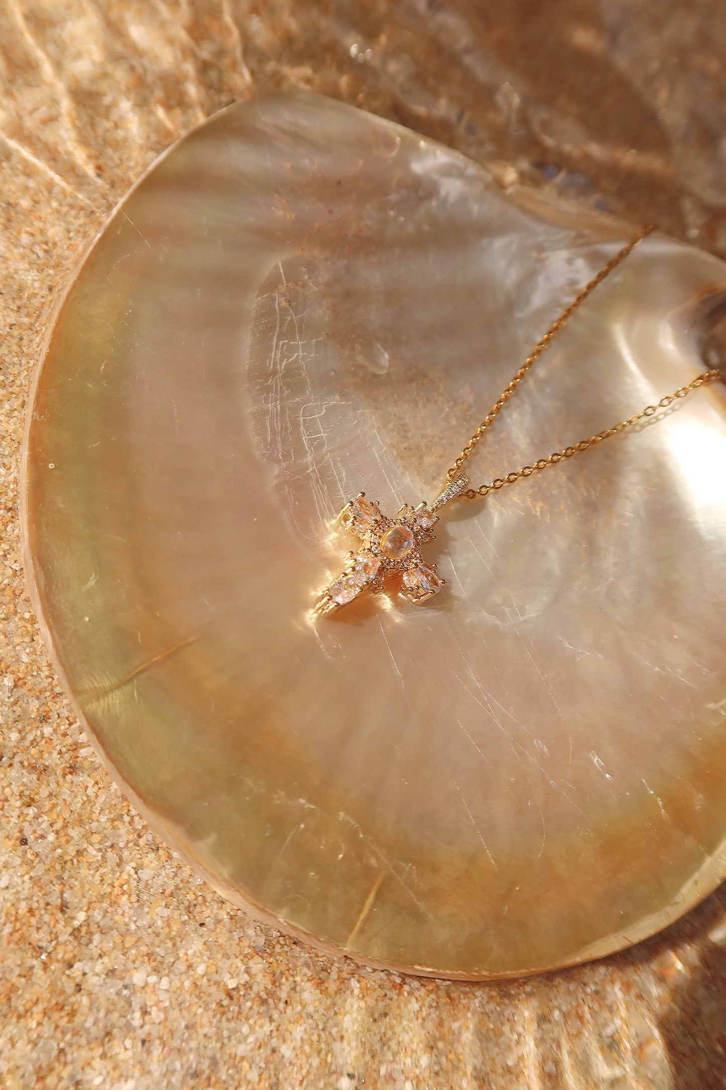 DIAMOND MOONSTONE CROSS NECKLACE