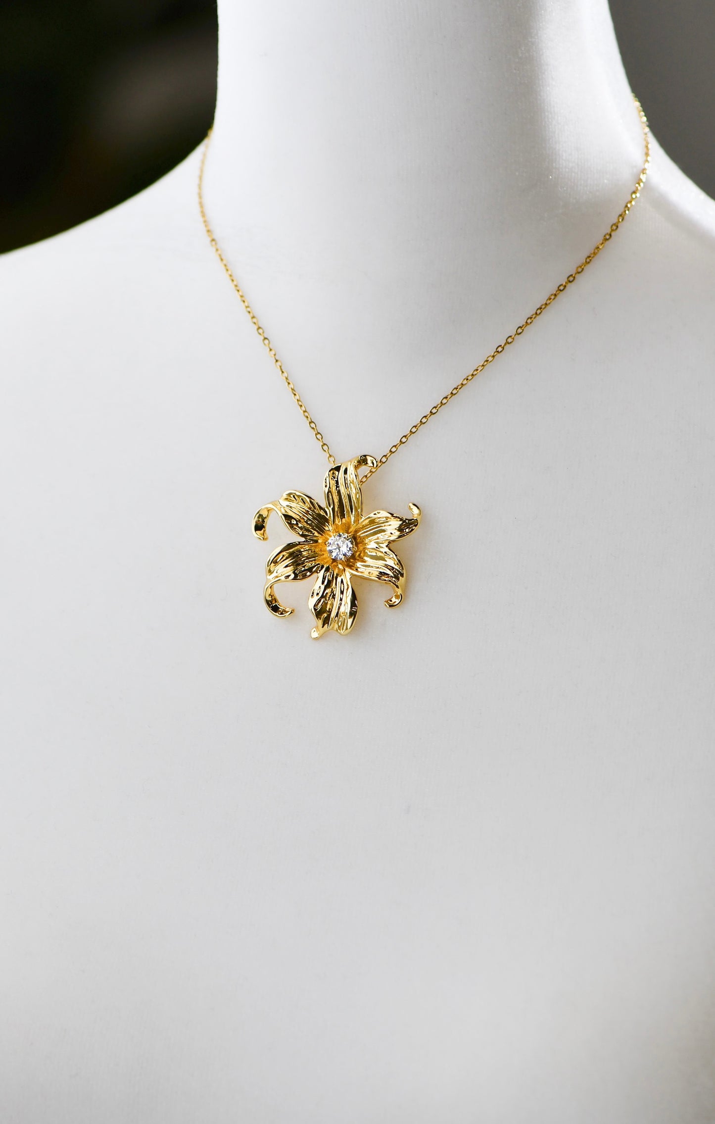 Close-Up on manequin 24K Gold Filled Sampaguita Flower Ring, size 40 mm known for Healing, Strength and Positivity, by DBL JEWELRY.