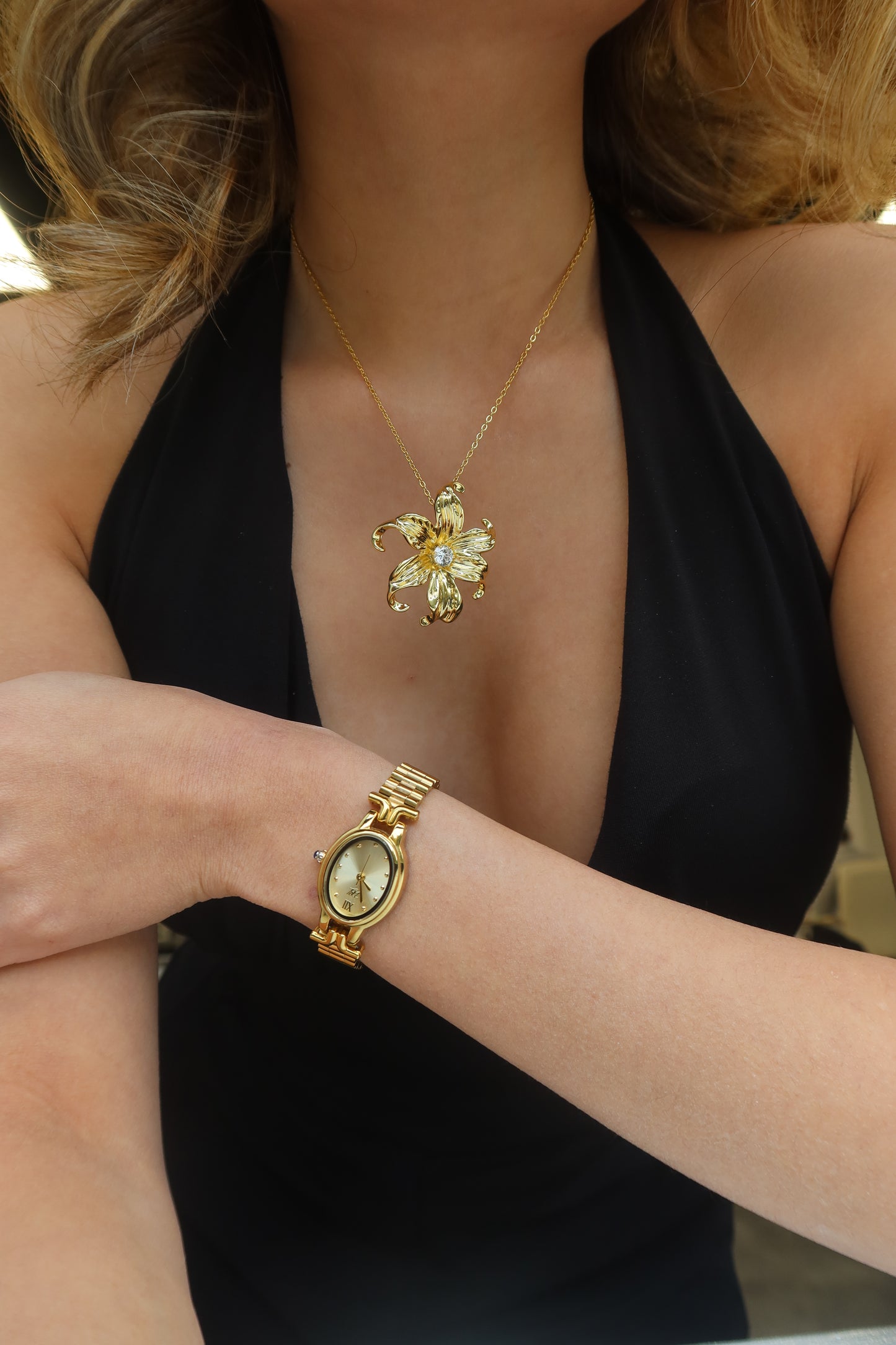 Close-Up on asian model 24K Gold Filled Sampaguita Flower Ring, size 40 mm known for Healing, Strength and Positivity, by DBL JEWELRY.