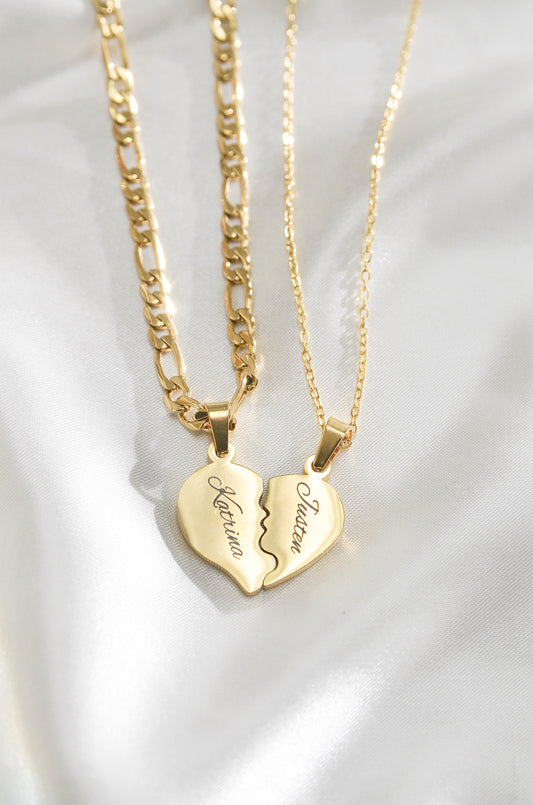 PERSONALIZED COUPLE HEART NECKLACE SET