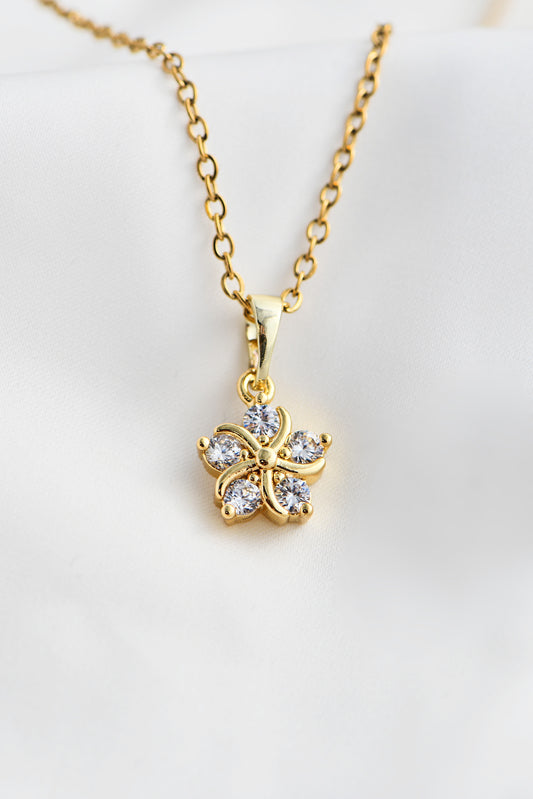 18K Gold Filled Healing Flower Necklace on a white background. Tarnish Resistant necklace. By DBL Jewelry