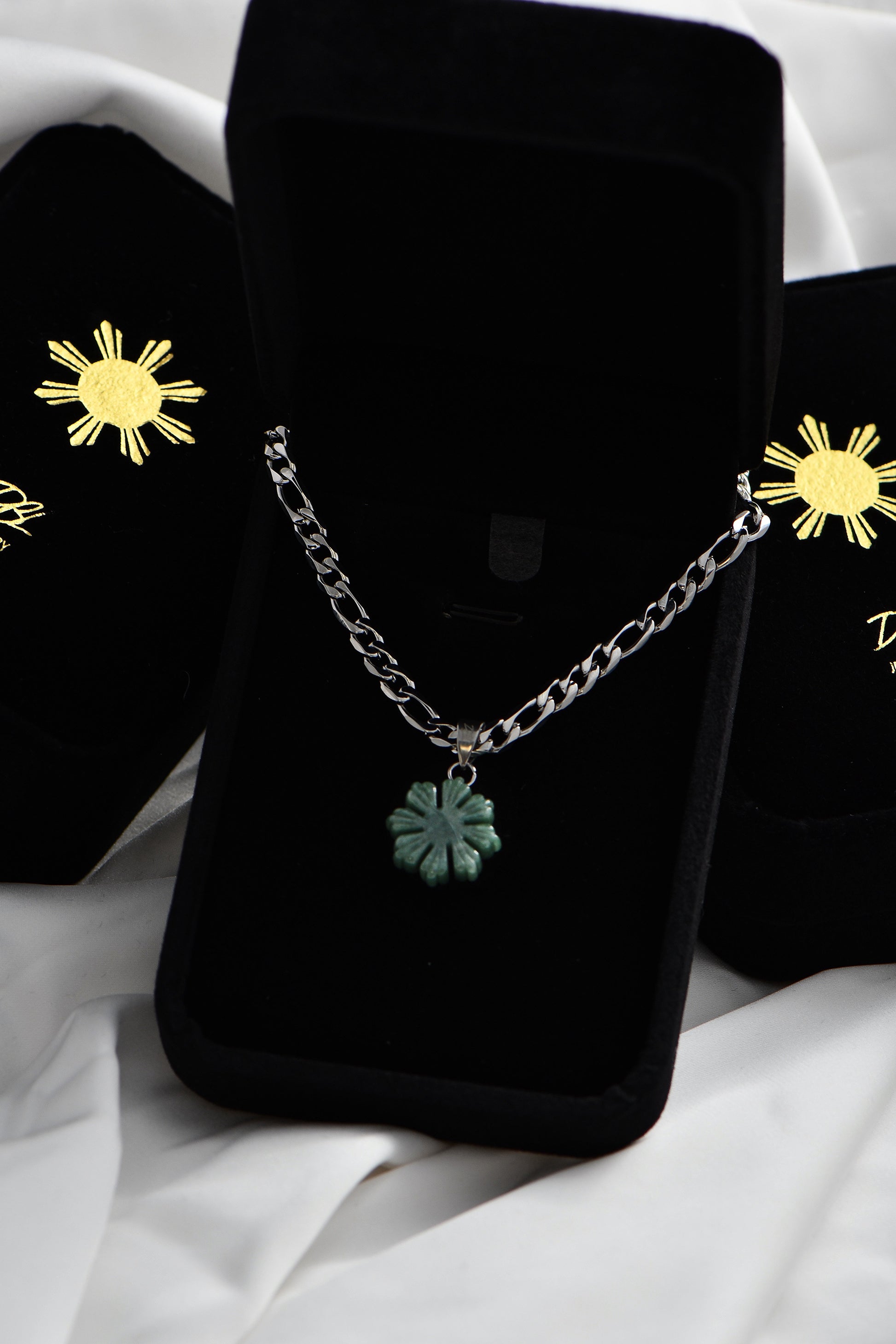 Silver Jade Mabuhay Sun Necklace in Exclusive DBL Box 