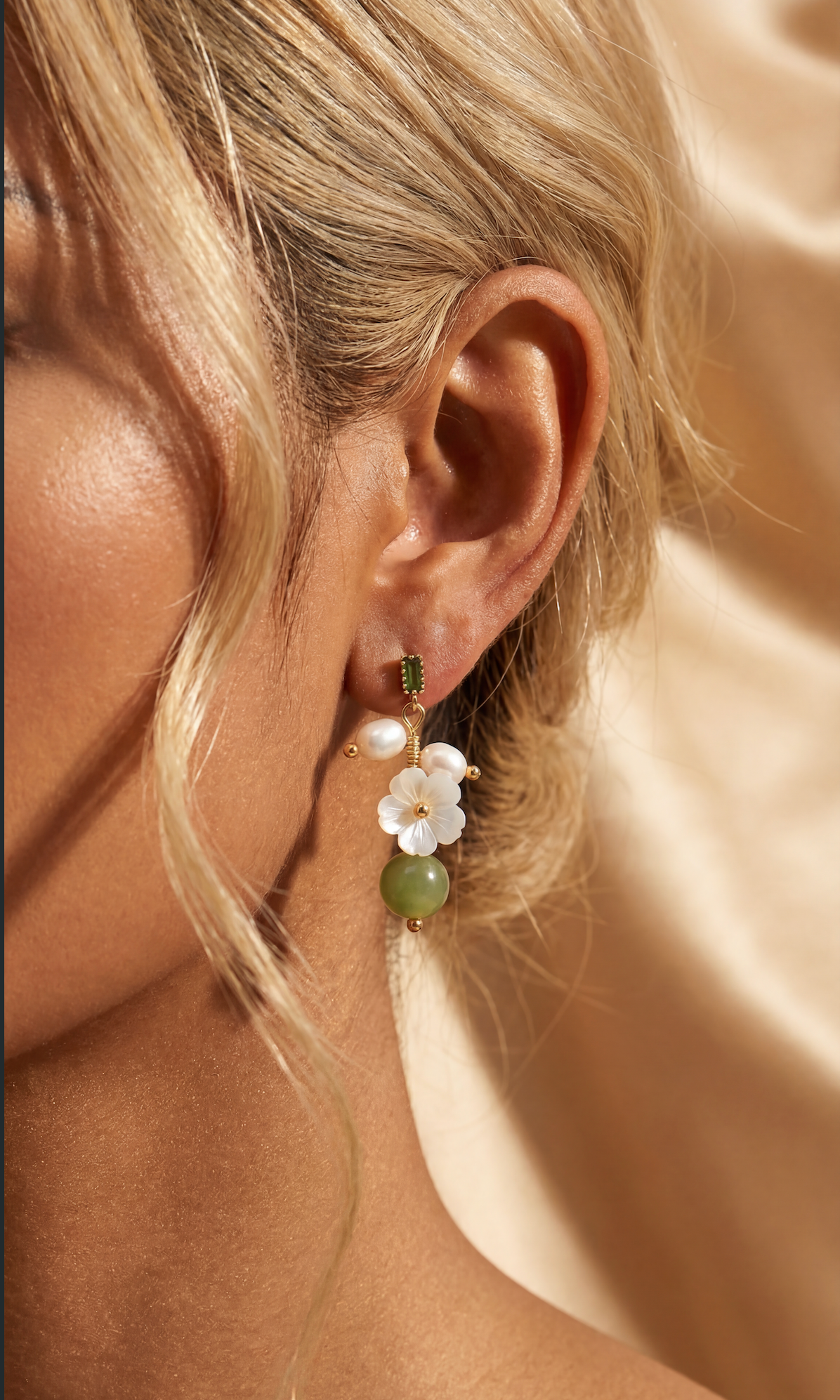 PEARL JADE SAMPAGUITA FLOWER EARRINGS