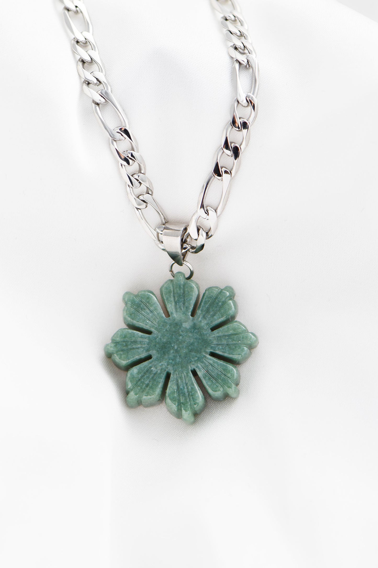 Silver Stainless Steel Men's Jade Mabuhay Necklace on a white background, featuring Waterproff and Non Tarnish capabilities. By DBL Jewelry