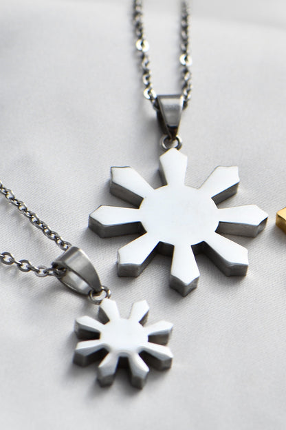Small & Regular Silver Mabuhay Sun Necklaces. By DBL Jewelry