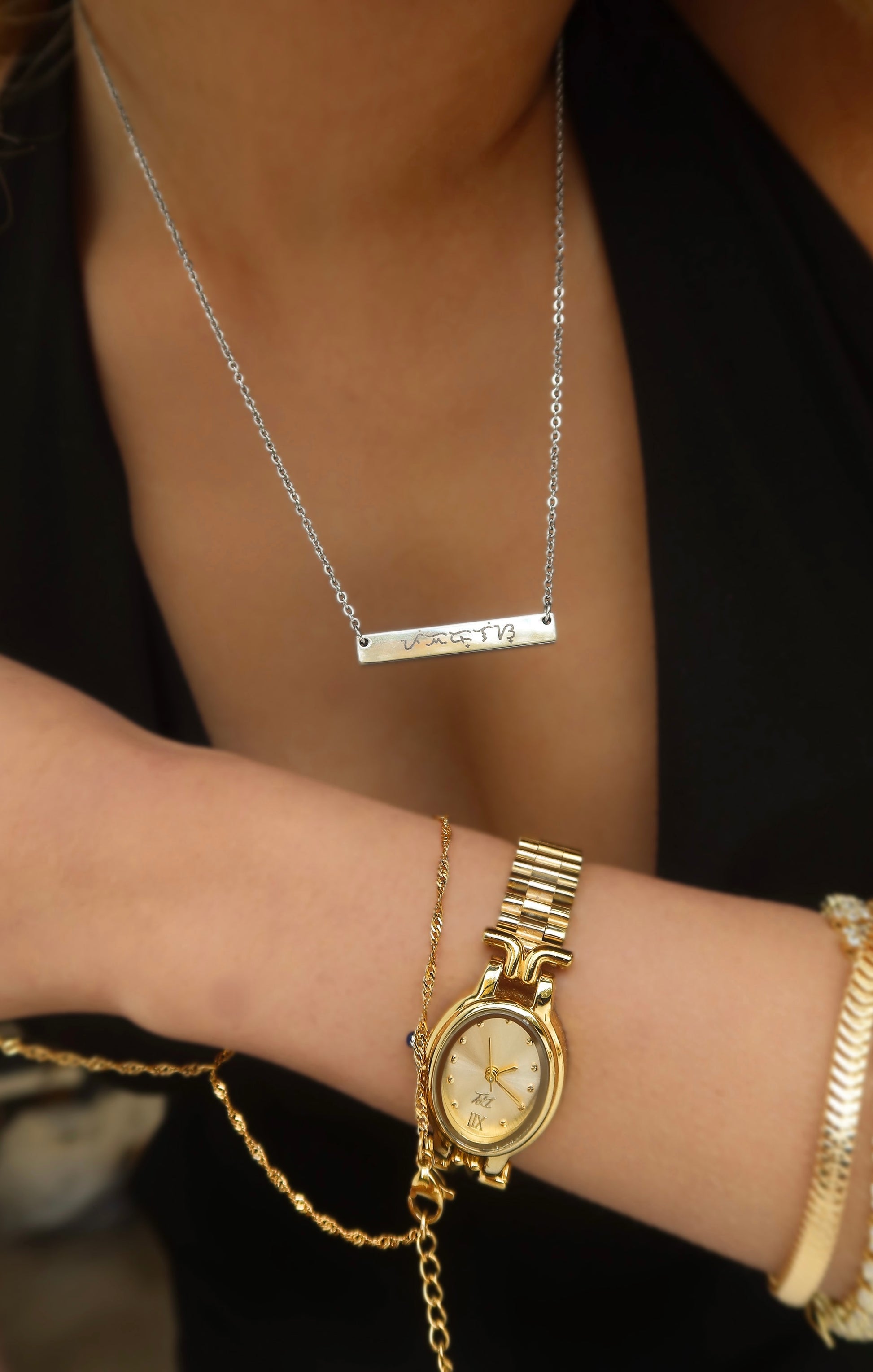 18K Electroplated Silver Stainless Steel Baybaying filipino script custom necklace, piece of Filipino heritage as Baybayin is the ancient Filipino Writing System. Unisex Piece for Filipino Men and Women waterproof and Non-tarnish. by DBL Jewelry.