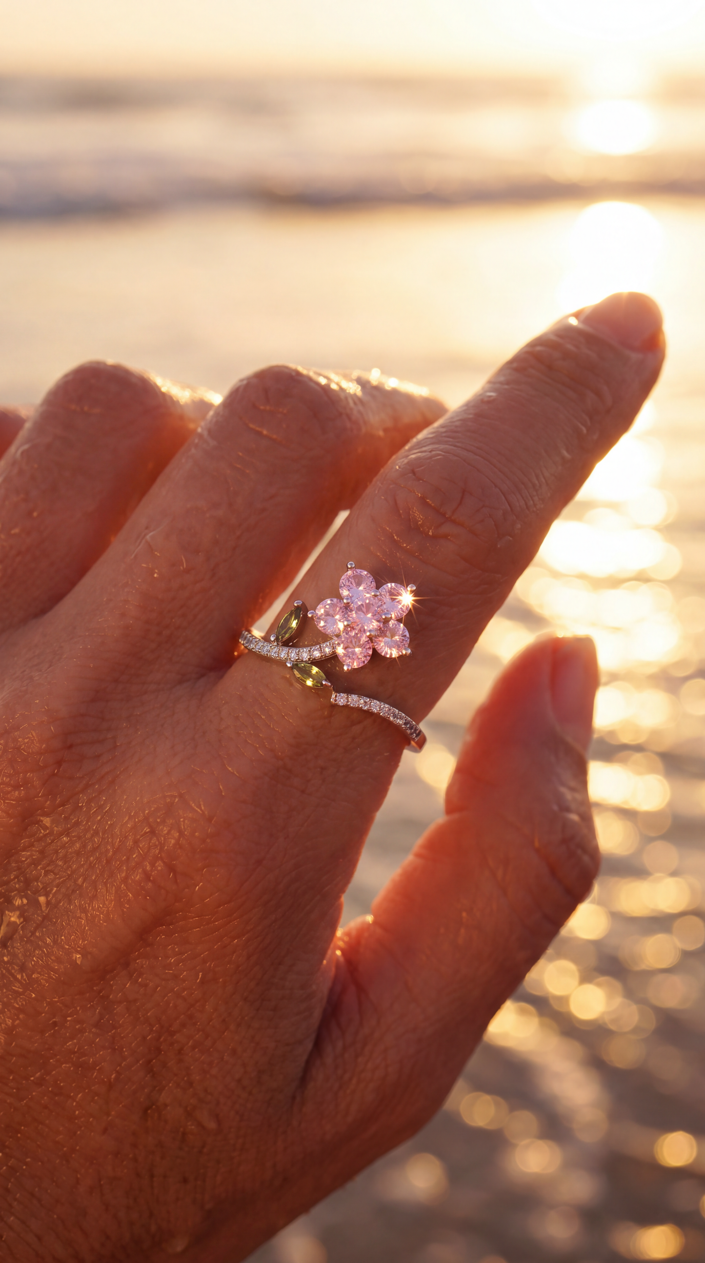 CHERRY BLOSSOM FLOWER ROTATING RING