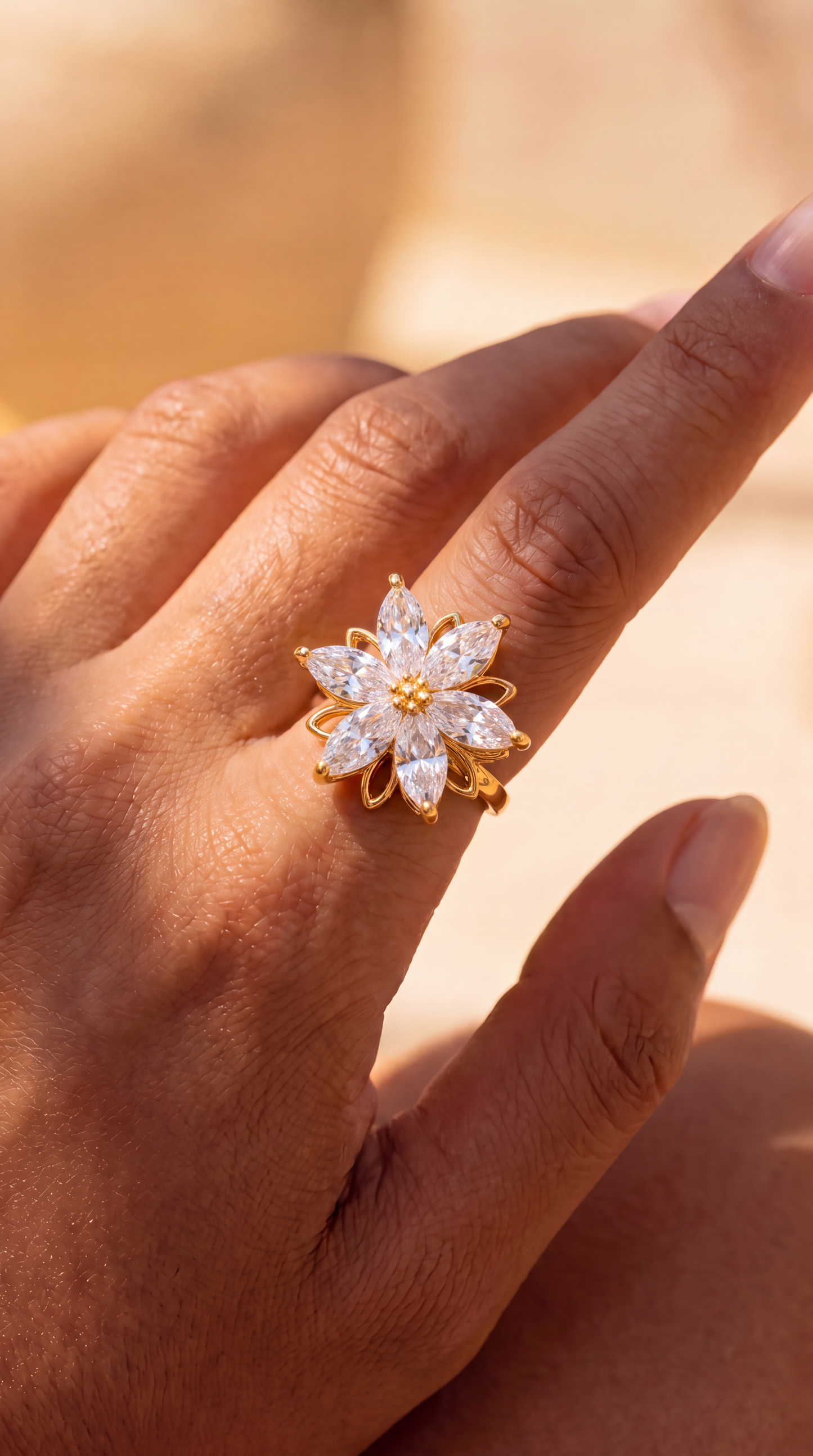 DIAMOND SAMPAGUITA FLOWER SPINNER RING