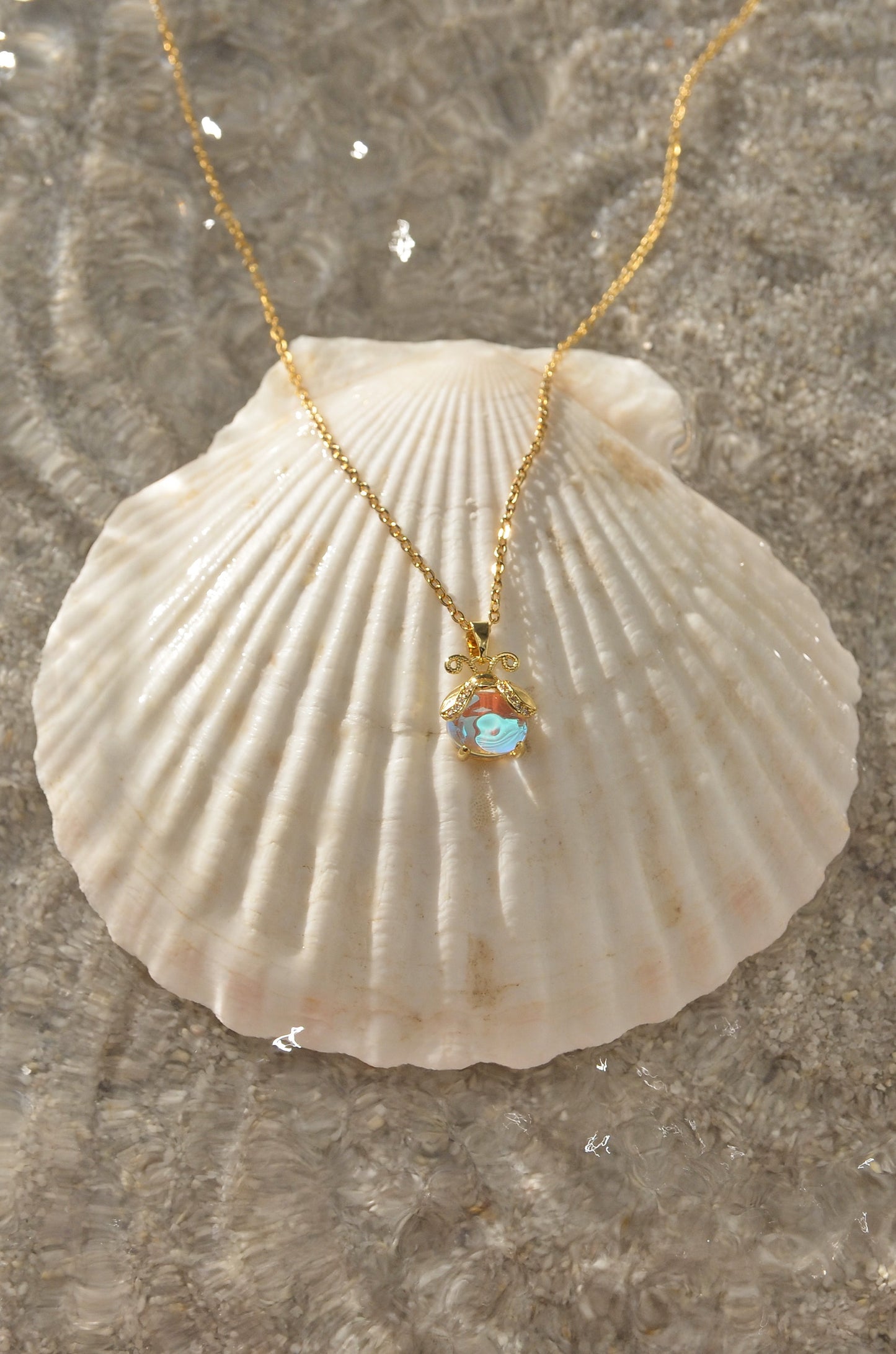 LUCKY MOONSTONE  LADY BUG NECKLACE