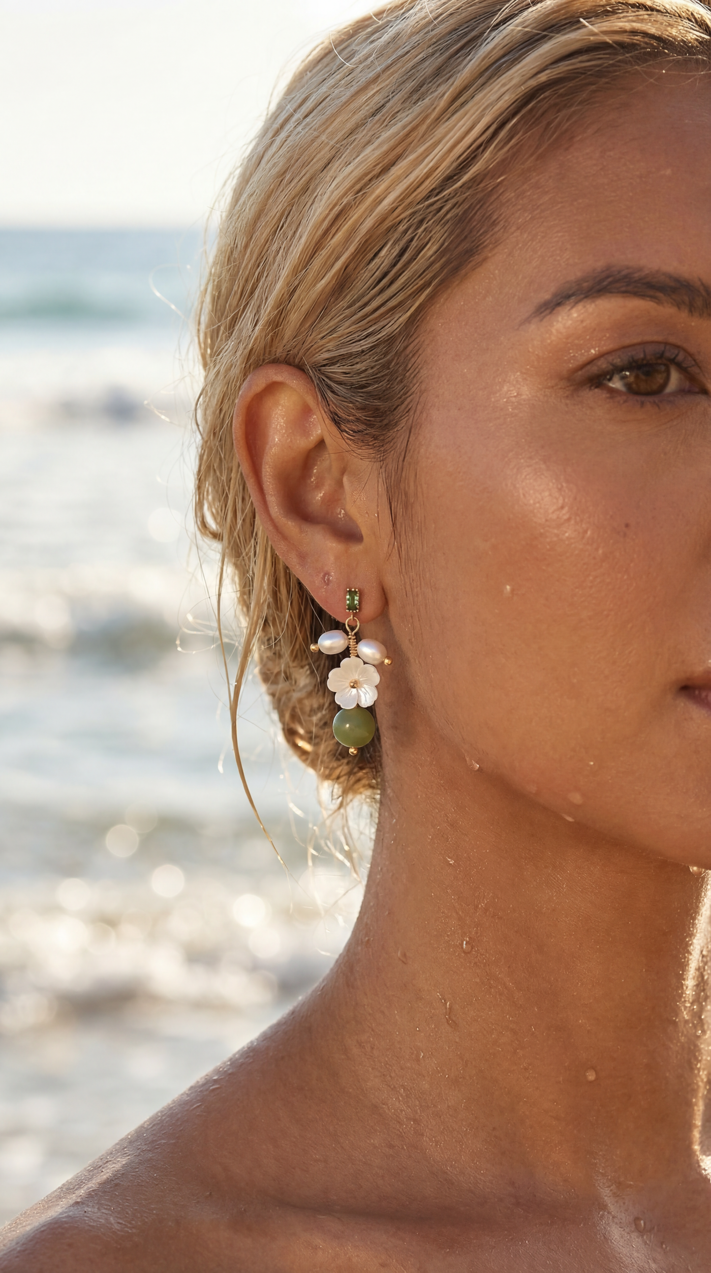 PEARL JADE SAMPAGUITA FLOWER EARRINGS