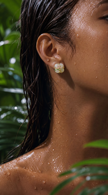 WHITE JADE GUMAMELA FLOWER EARRINGS