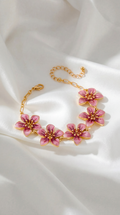 PINK HIBISCUS FLOWER CHARM BRACELET/ANKLET