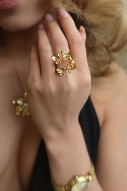 Second Close-Up of Paru Paro Ring, 18K gold plated butterfly ring symbolizing transformation, protection, and Filipino beauty. by DBL JEWELRY.
