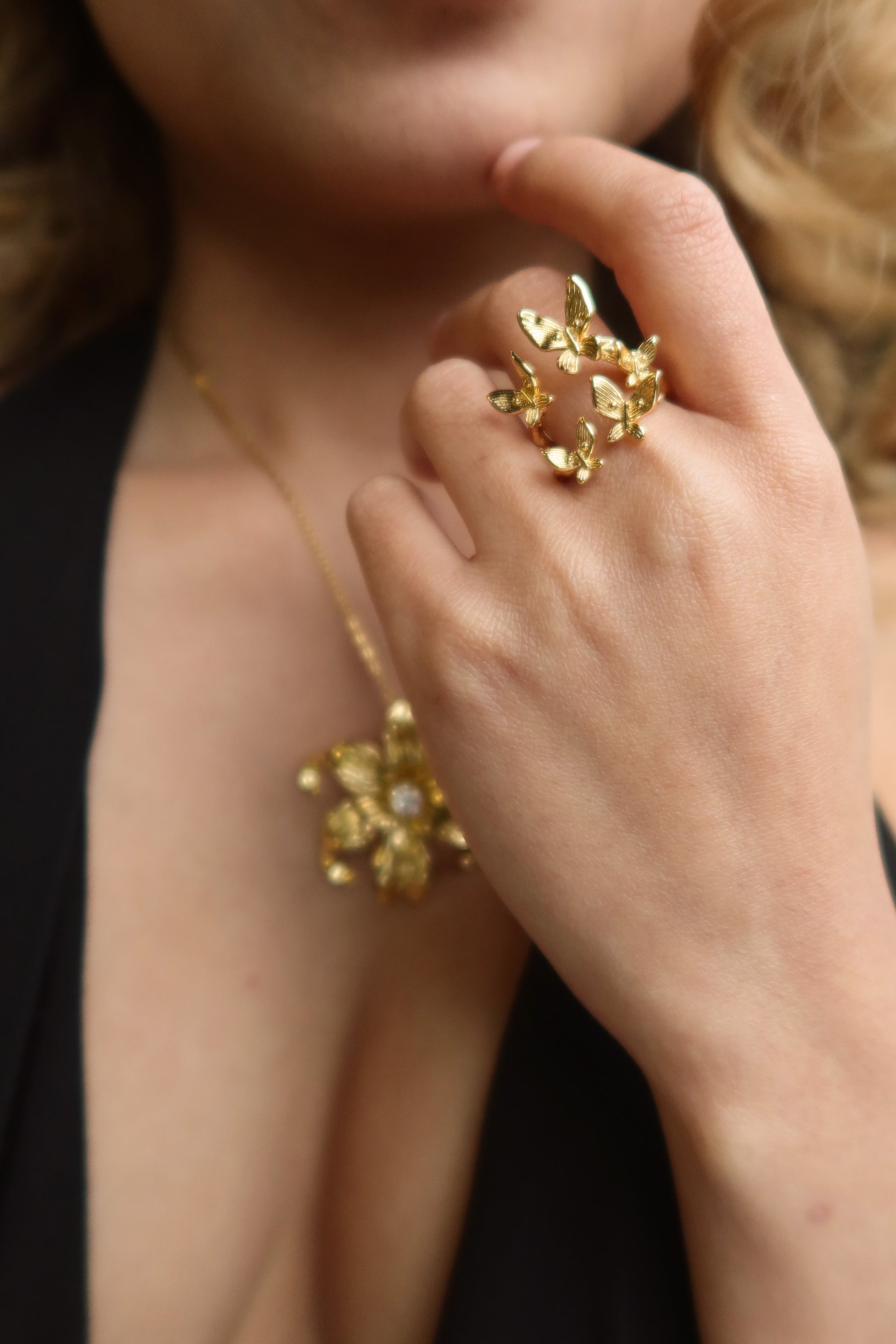 Close-Up of Paru Paro Ring, 18K gold plated butterfly ring symbolizing transformation, protection, and Filipino beauty. by DBL JEWELRY.