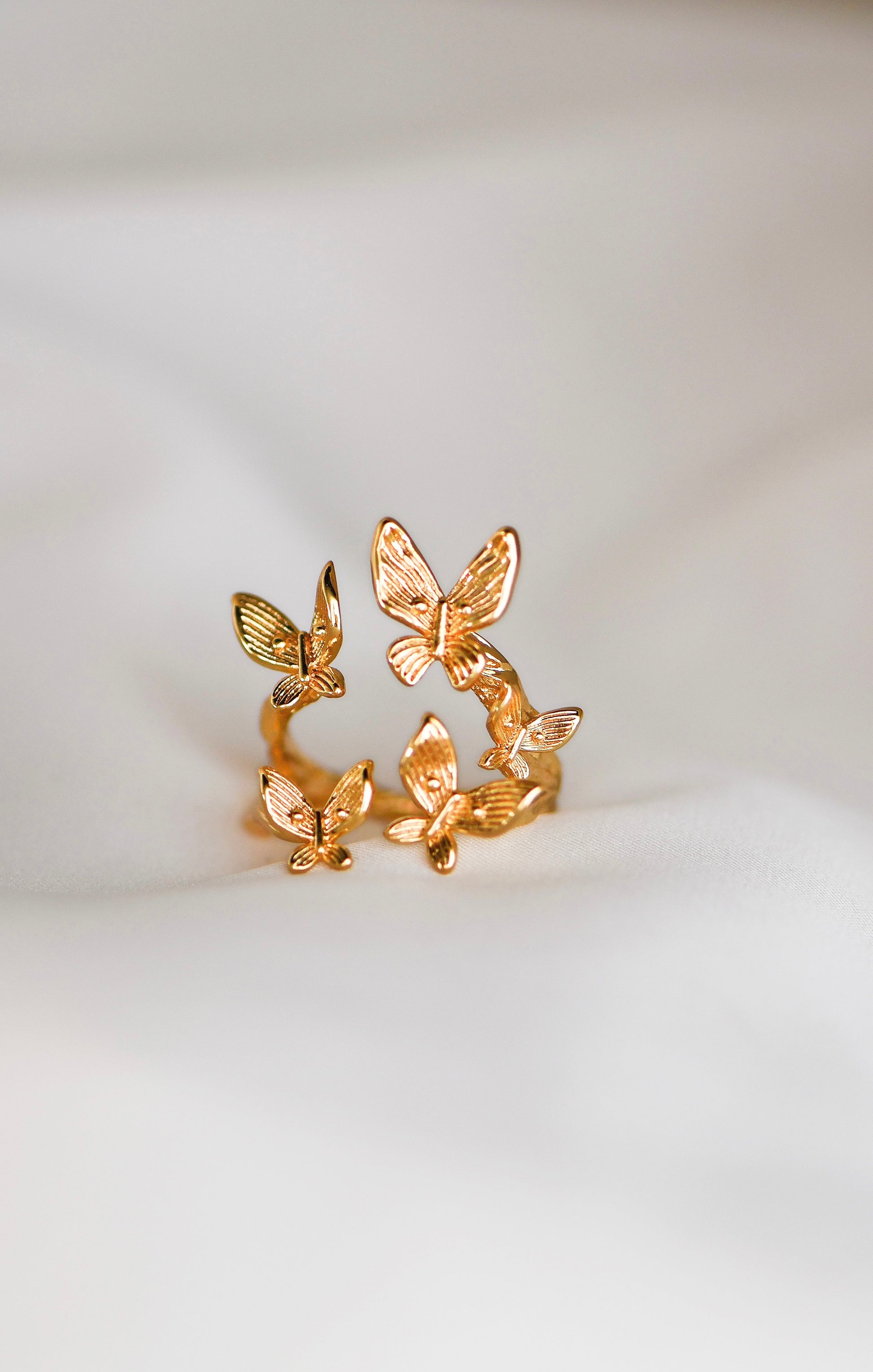 18K gold plated Paru Paro Ring on white background, elegant Filipino-inspired butterfly jewelry for transformation and luck. by DBL JEWELRY.