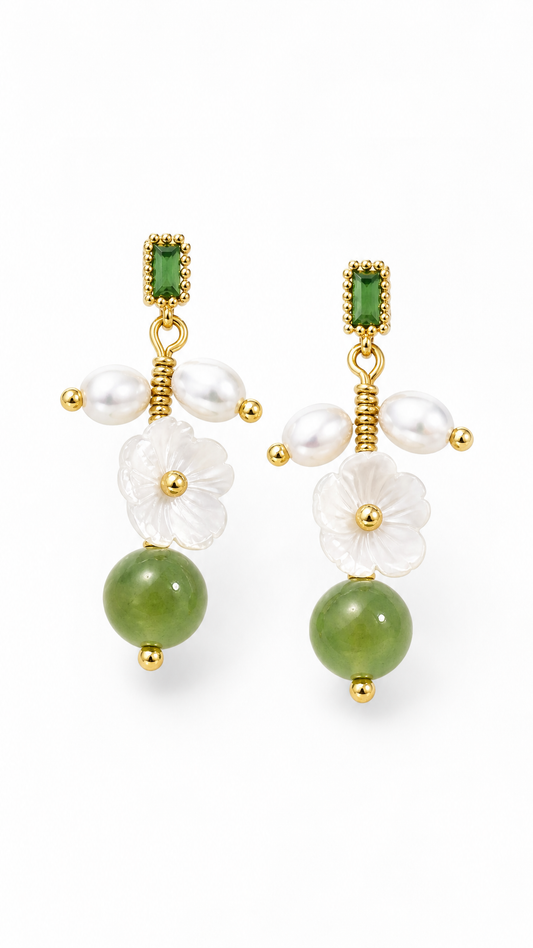 PEARL JADE SAMPAGUITA FLOWER EARRINGS