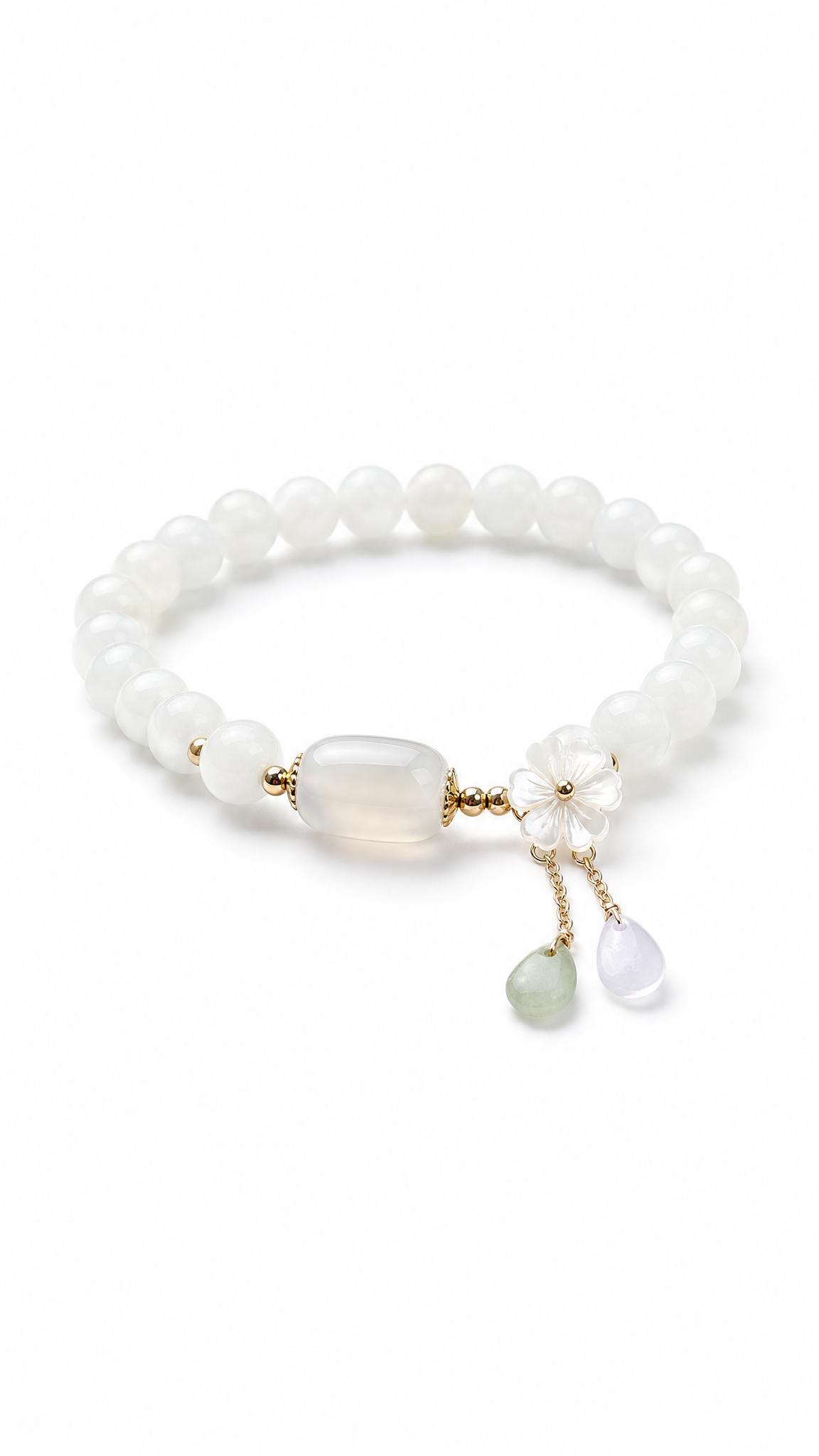 WHITE JADE SAMPAGUITA FLOWER CHARM BRACELET