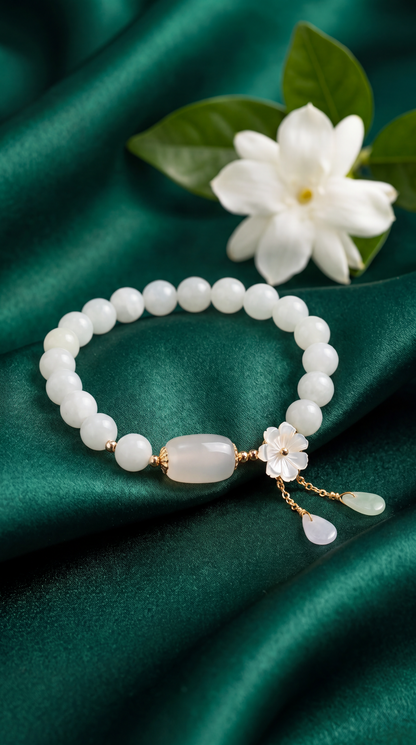 WHITE JADE SAMPAGUITA FLOWER CHARM BRACELET