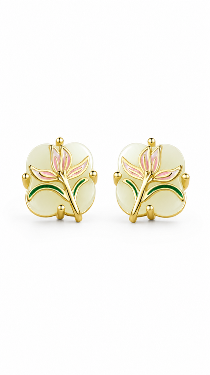WHITE JADE GUMAMELA FLOWER EARRINGS