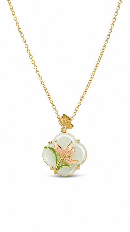 WHITE JADE GUMAMELA FLOWER NECKLACE