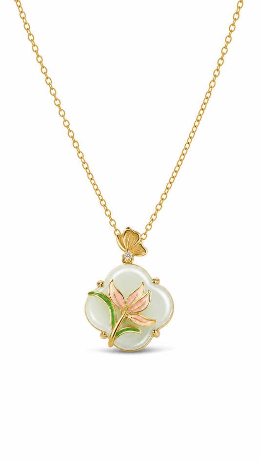 WHITE JADE GUMAMELA FLOWER NECKLACE
